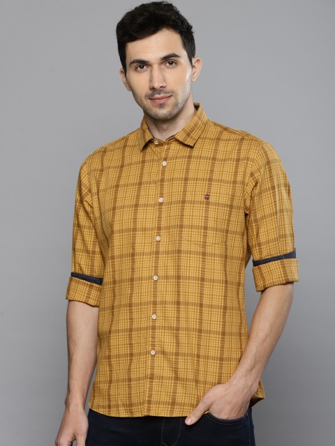 

Louis Philippe Jeans Men Mustard Yellow Slim Fit Checked Casual Shirt