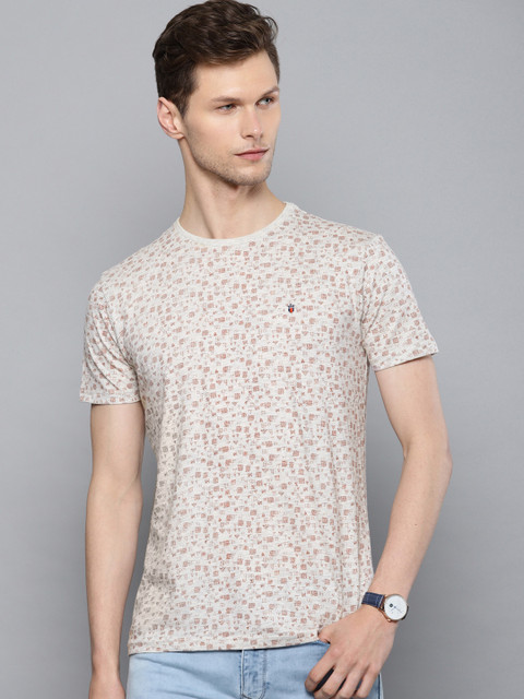

Louis Philippe Jeans Men Off-White & Maroon Printed Round Neck T-shirt