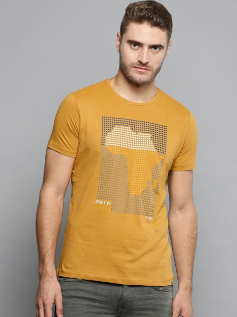 

Louis Philippe Jeans Men Mustard Yellow Printed Round Neck T-shirt