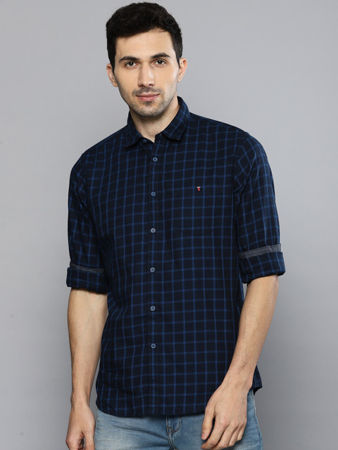 

Louis Philippe Jeans Men Blue & Black Slim Fit Checked Formal Shirt