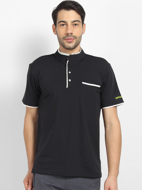 

OFF LIMITS Men Black Solid Mandarin Collar T-shirt