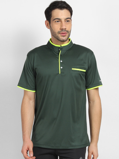 

OFF LIMITS Men Green Solid Mandarin Collar T-shirt