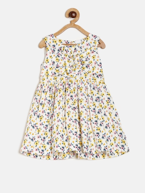 

MINI KLUB Girls White Printed Fit and Flare Dress