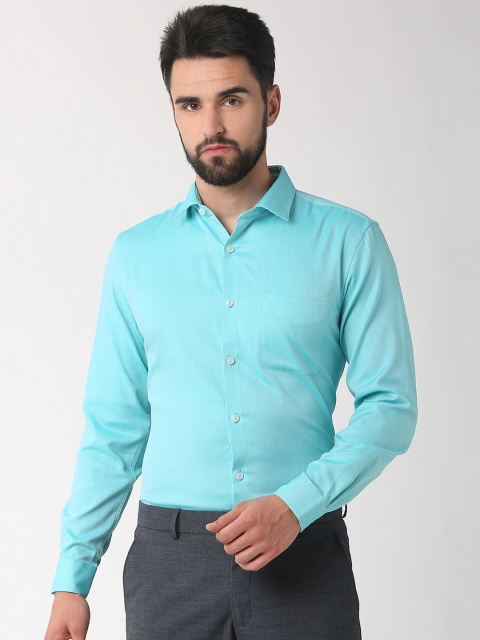 

Peter England Elite Men Turquoise Blue Regular Fit Self Design Formal Shirt