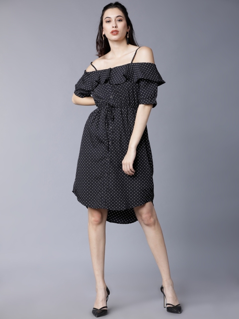 

Tokyo Talkies Women Black Printed Blouson Dress