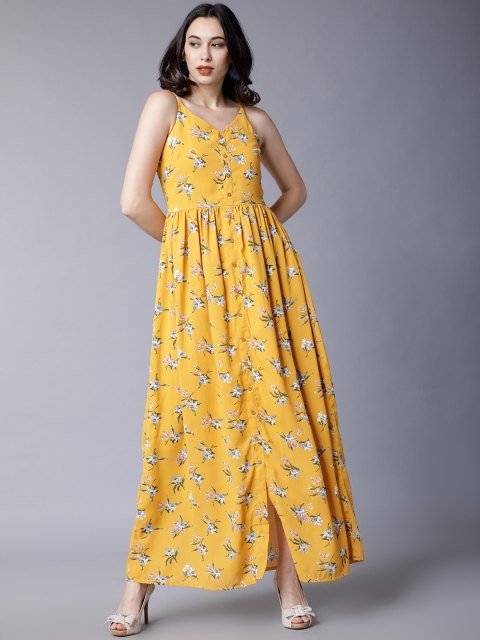 

Tokyo Talkies Women Yellow Floral Printed Maxi Dress