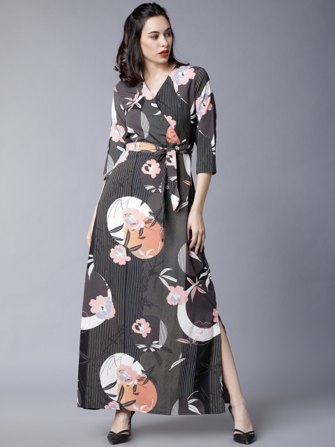 

Tokyo Talkies Women Grey Floral Printed Maxi Dress