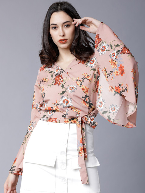 

Tokyo Talkies Women Pink Printed Wrap Crop Top