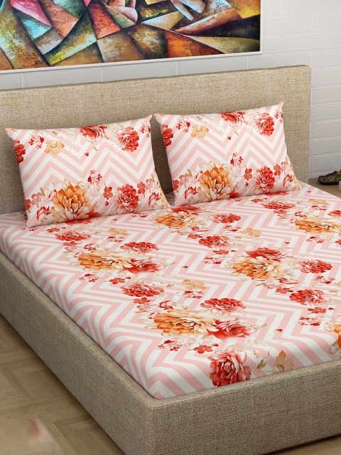 

Divine Casa Pink & Red Floral 180 TC Cotton 1 Queen Bedsheet with 2 Pillow Covers