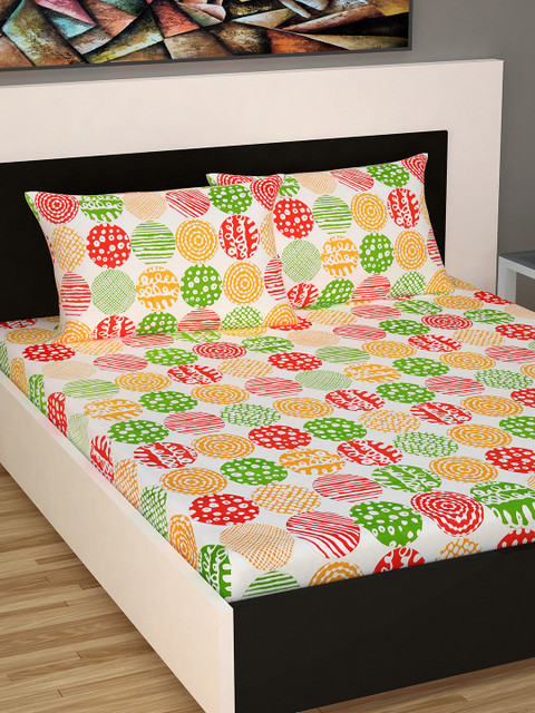 

Divine Casa Red & Yellow Abstract 144 TC Cotton 1 Queen Bedsheet with 2 Pillow Covers