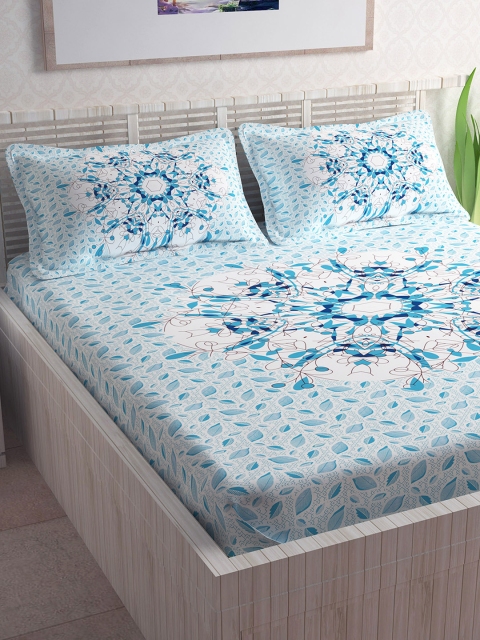 

Divine Casa Blue Ethnic Motifs 104 TC Cotton 1 Queen Bedsheet with 2 Pillow Covers