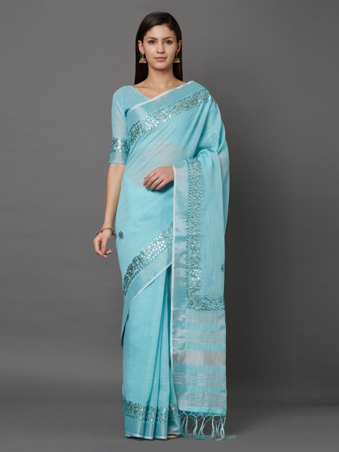 

Mitera Blue Solid Saree