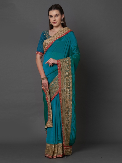 

Mitera Teal Blue Solid Saree