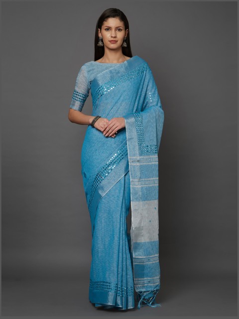 

Mitera Blue Solid Saree