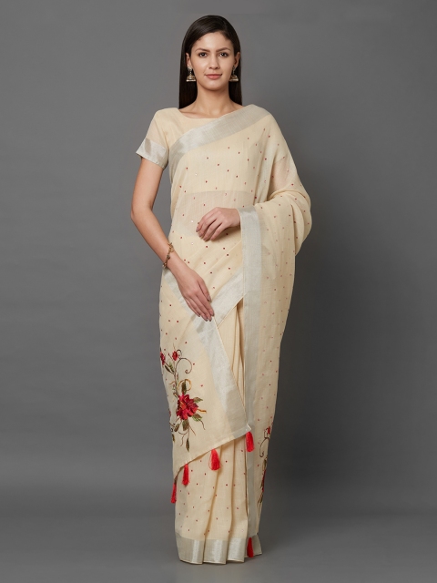 

Mitera Cream-Coloured Embellished Saree