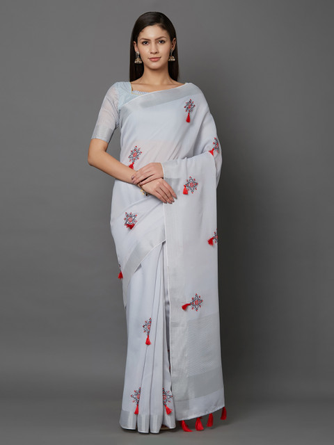 

Mitera Grey Embroidered Saree