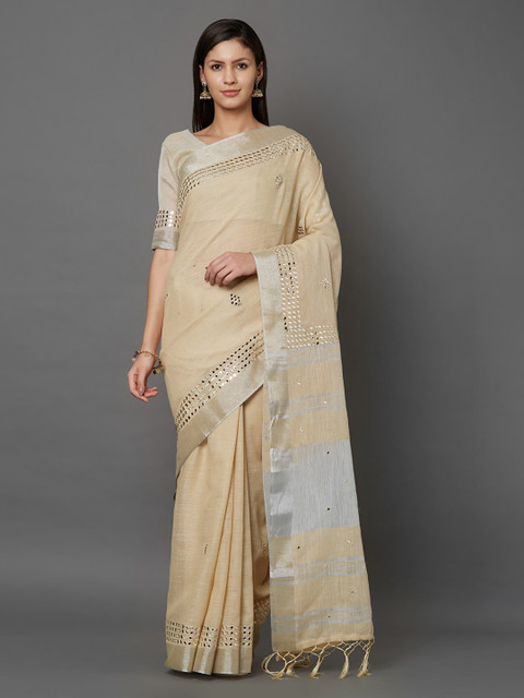

Mitera Beige Embellished Saree