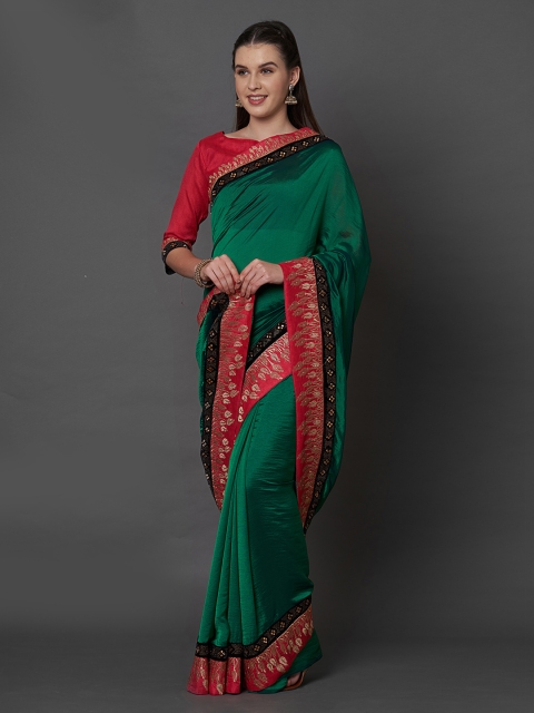 

Mitera Green & Red Poly Georgette Solid Saree