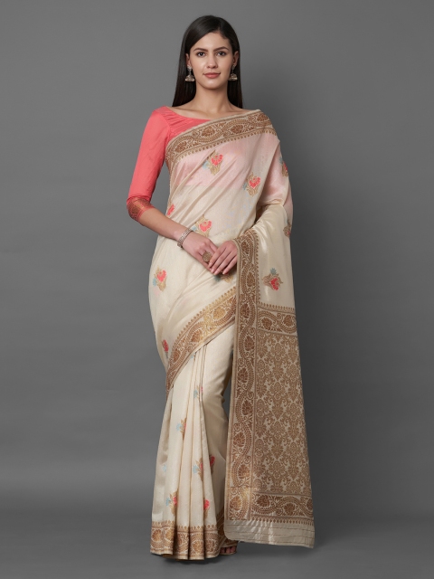 

Mitera Off-White & Beige Silk Blend Woven Design Banarasi Saree