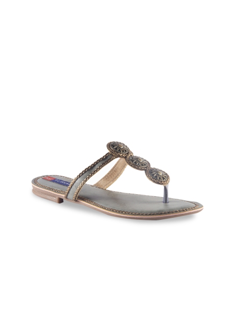 

MSC Women Bronze-Toned & Grey Textured T-Strap Flats