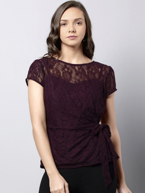 

FabAlley Women Maroon Self Design Top
