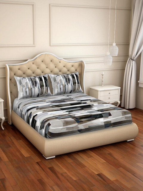 

SPACES Bamboo Black & White Abstract 220 TC Anti-Microbial Cotton 1 Sustainable King Bedsheet with 2 Pillow Covers