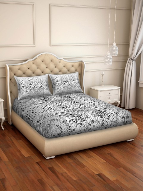 

SPACES Bamboo Grey Abstract 220 TC Anti-Microbial Cotton 1 Sustainable King Bedsheet with 2 Pillow Covers