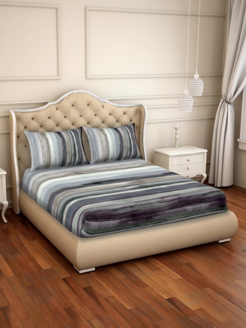 

SPACES Bamboo Grey Striped 220 TC Hygro Anti-Microbial Cotton Sustainable King Bedsheet & 2 Pillow Covers