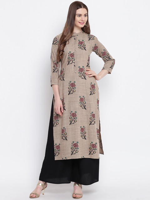 

Kvsfab Women Brown & Black Printed Kurta with Palazzos