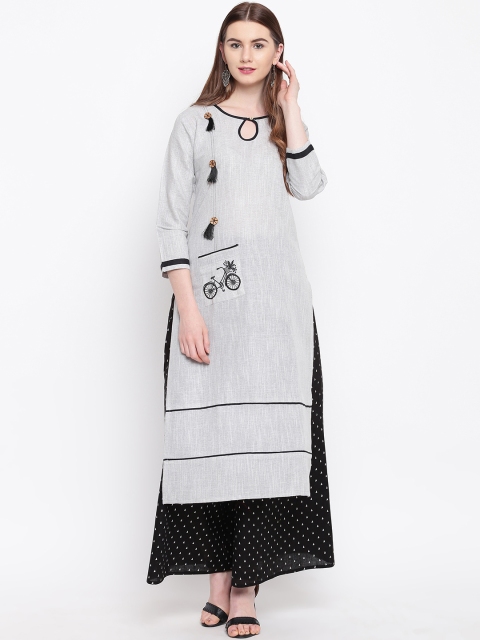 

Kvsfab Women Grey & Black Embroidered Kurta with Palazzos