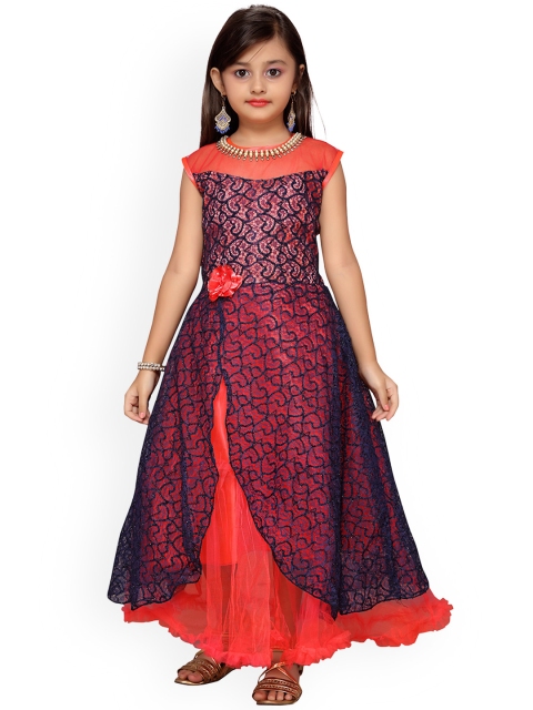 

Kidling Girls Blue Self Design Maxi Dress