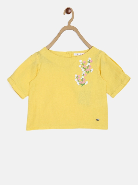 

ELLE Girls Yellow Printed Pure Cotton Top