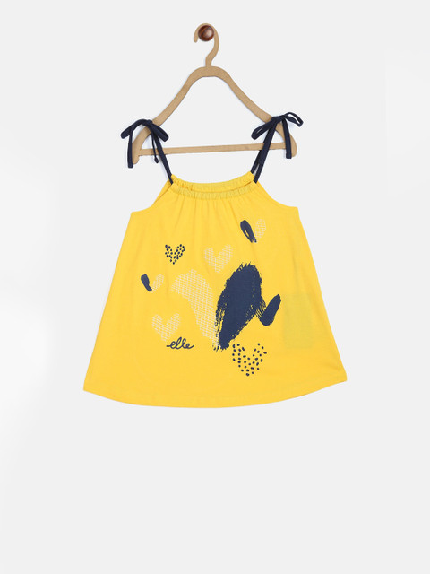 

ELLE Girls Yellow Printed Scoop Neck T-shirt