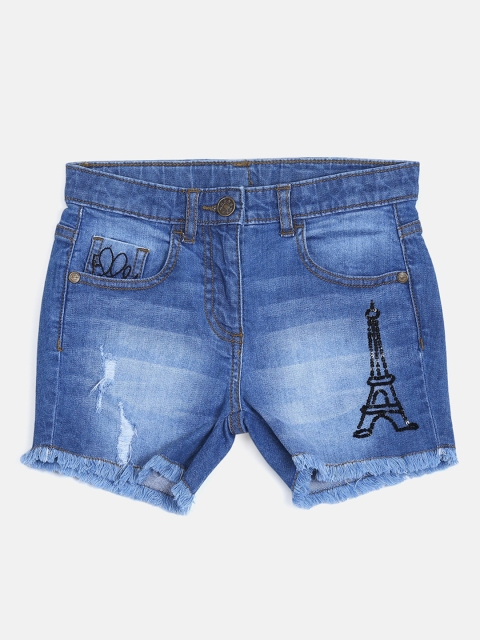 

ELLE Girls Blue Washed Slim Fit Denim Shorts