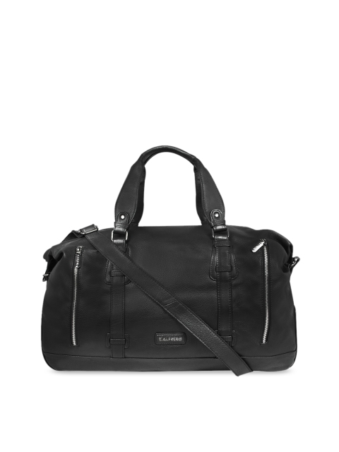 

CALFNERO Unisex Black Solid Leather Large Duffel Bag