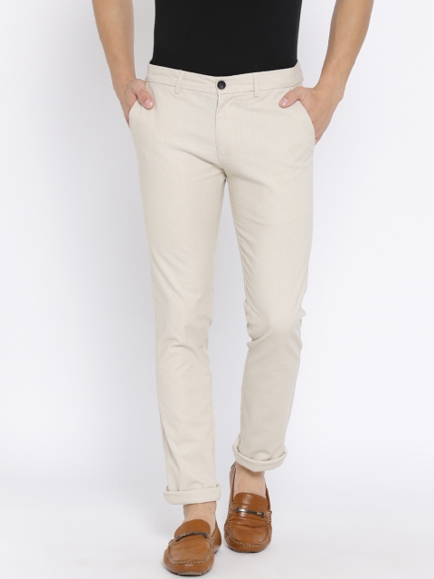 

Duke Men Cream-Coloured Slim Fit Self Design Regular Trousers