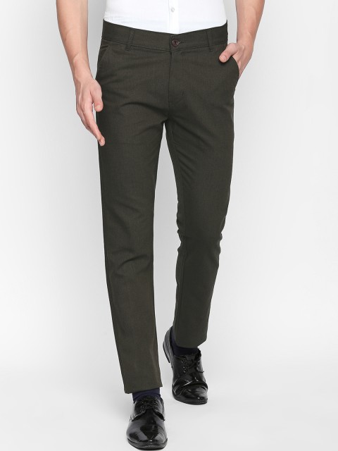 

Hancock Men Olive Green Slim Fit Self Design Formal Trousers