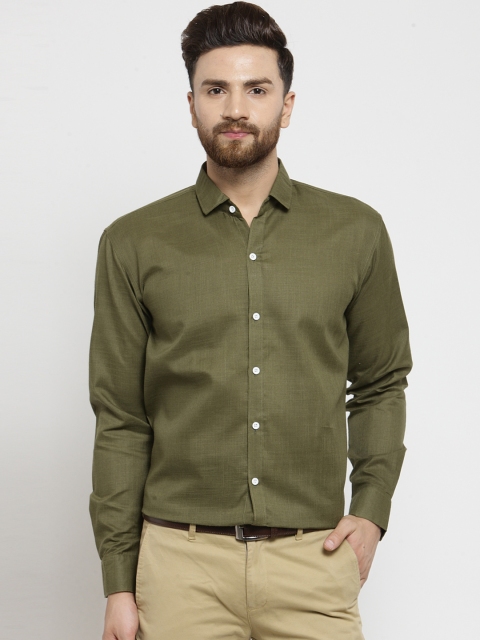 

JAINISH Men Olive Green Classic Slim Fit Solid Formal Shirt