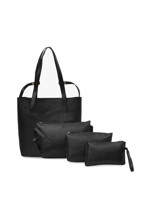 

yelloe Women Black Pack Of 4 Solid Tote Bag