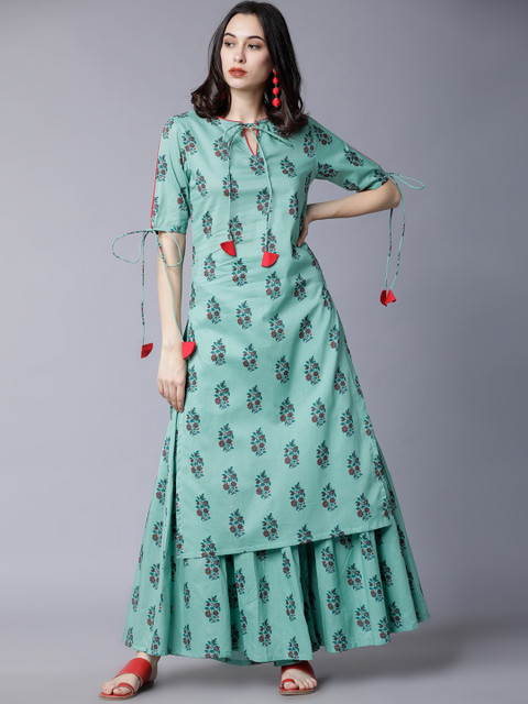 

Vishudh Women Turquoise Blue Printed Kurta with Palazzos