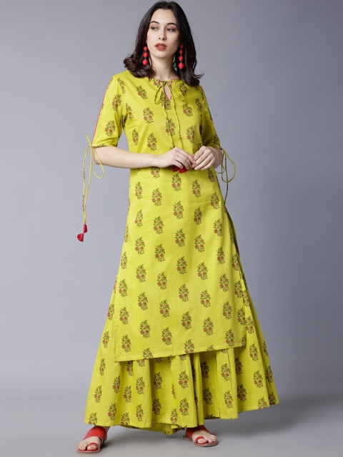 

Vishudh Women Lime Green Printed Kurta with Palazzos