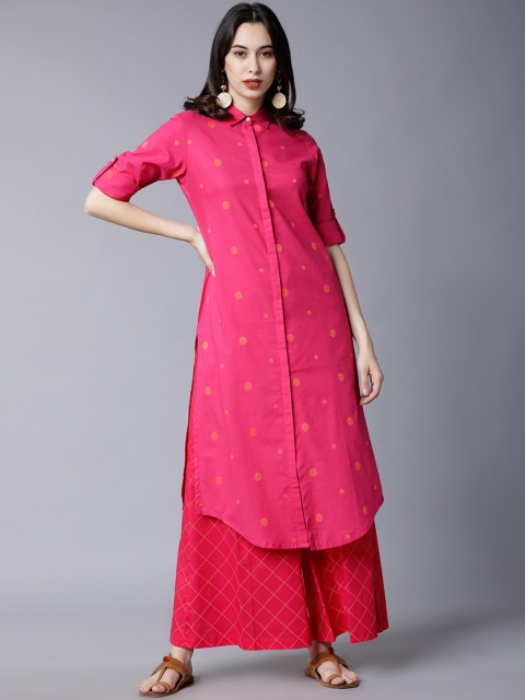 

Vishudh Women Pink Printed Kurta with Palazzos