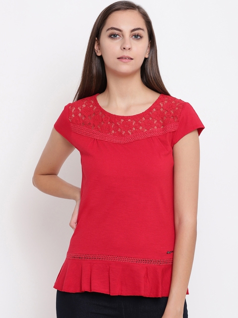 

Miss Grace Women Red Self Design Peplum Top
