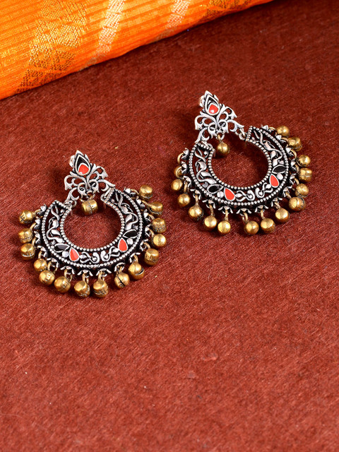 

Studio Voylla Gold-Toned & Silver-Toned Circular Drop Earrings