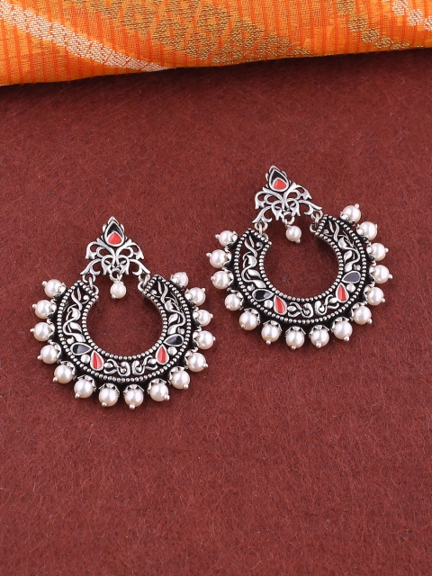 

Studio Voylla Silver-Toned & Silver-Toned Circular Drop Earrings
