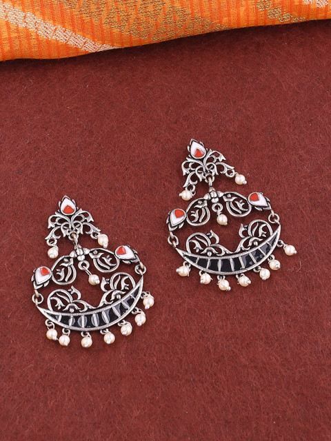 

Studio Voylla Silver-Toned Crescent Shaped Drop Earrings