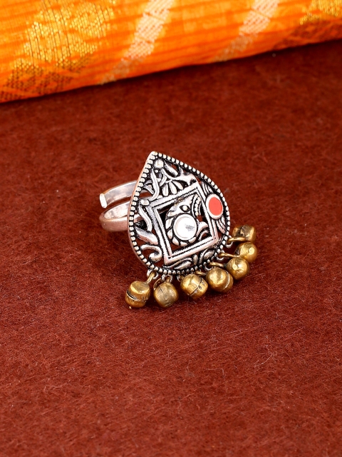 

Studio Voylla Women Silver-Plated & Gold-Plated Adjustable Finger Ring