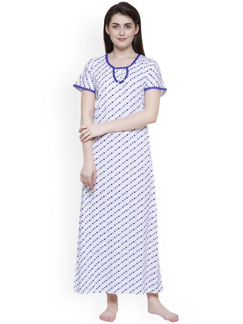 Secret Wish White & Blue Printed Nightdress NT-E135-665