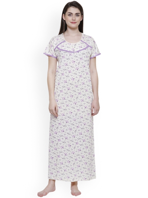 

Secret Wish Off-White & Purple Printed Nightdress NT-E138-674