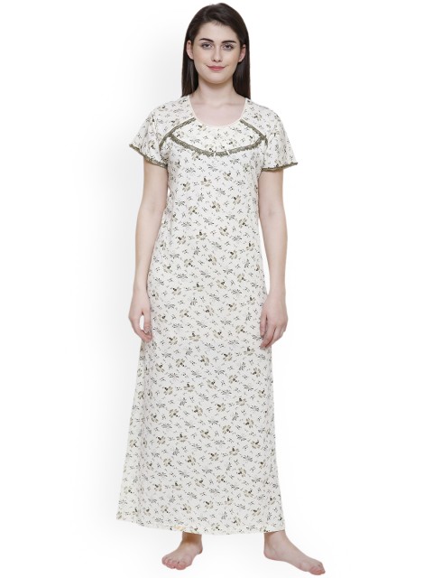 

Secret Wish Off-White & Green Printed Nightdress